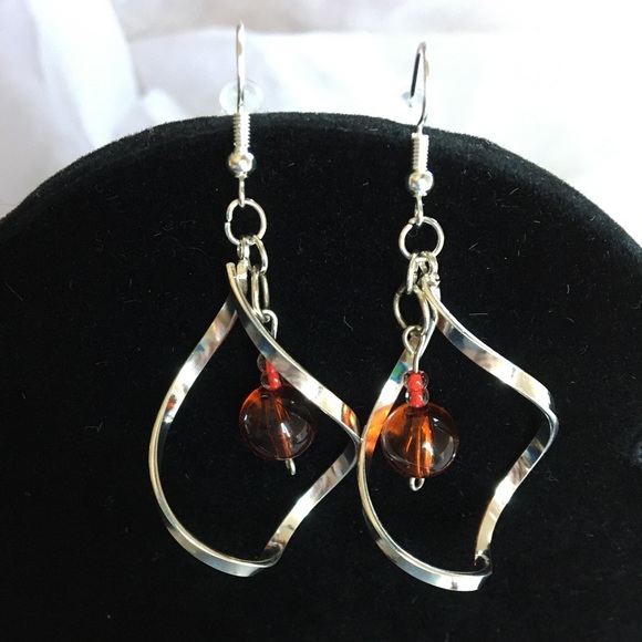 With A Twist Silver & Amber Handcrafted Earrings - Picture 3 of 4